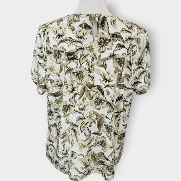 J. Jill Blouse Short Sleeve Floral Print Sepia Scoop Neck Keyhole Size Large - Picture 3 of 7